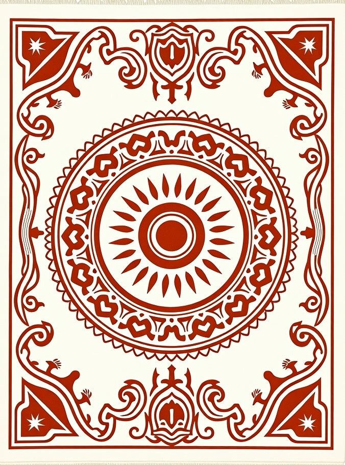 Crimson Sun Medallion Border Rug