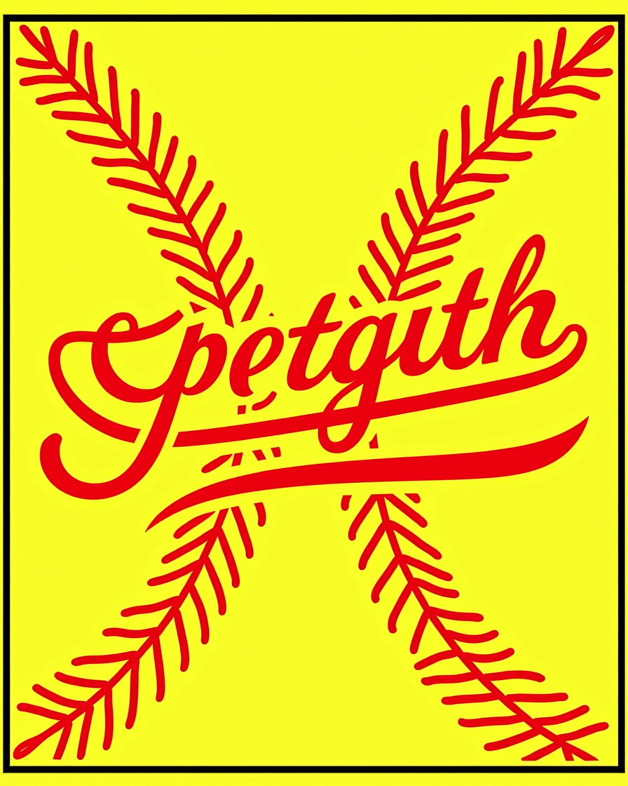 Red Softball Stitch Script Graphic Rug