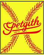 Red Softball Stitch Script Graphic Rug