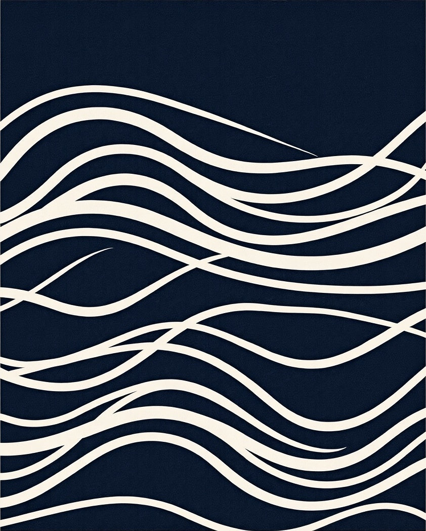Deep Navy White Wave Curvature Rug