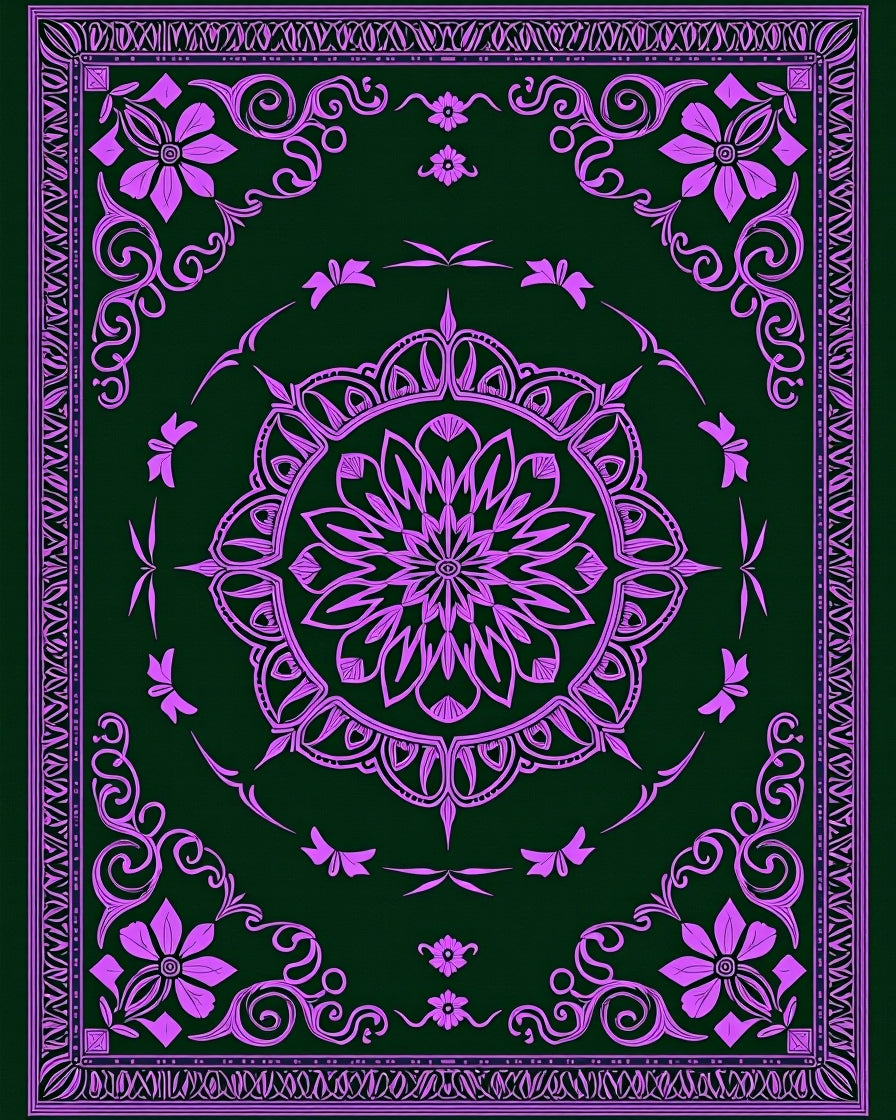 Violet Mandala Floral Border Harmony Rug