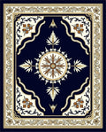 Deep Navy Floral Medallion Border Rug