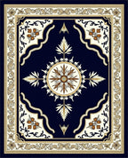 Deep Navy Floral Medallion Border Rug