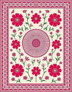 Crimson Blooms Bordered Centerpiece Rug