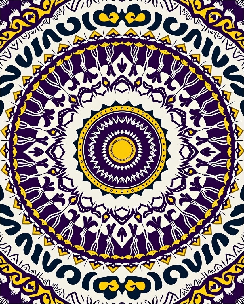 Bold Indigo Yellow Radial Mandala Rug
