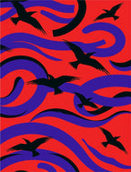 Red Purple Flying Bird Abstract Rug