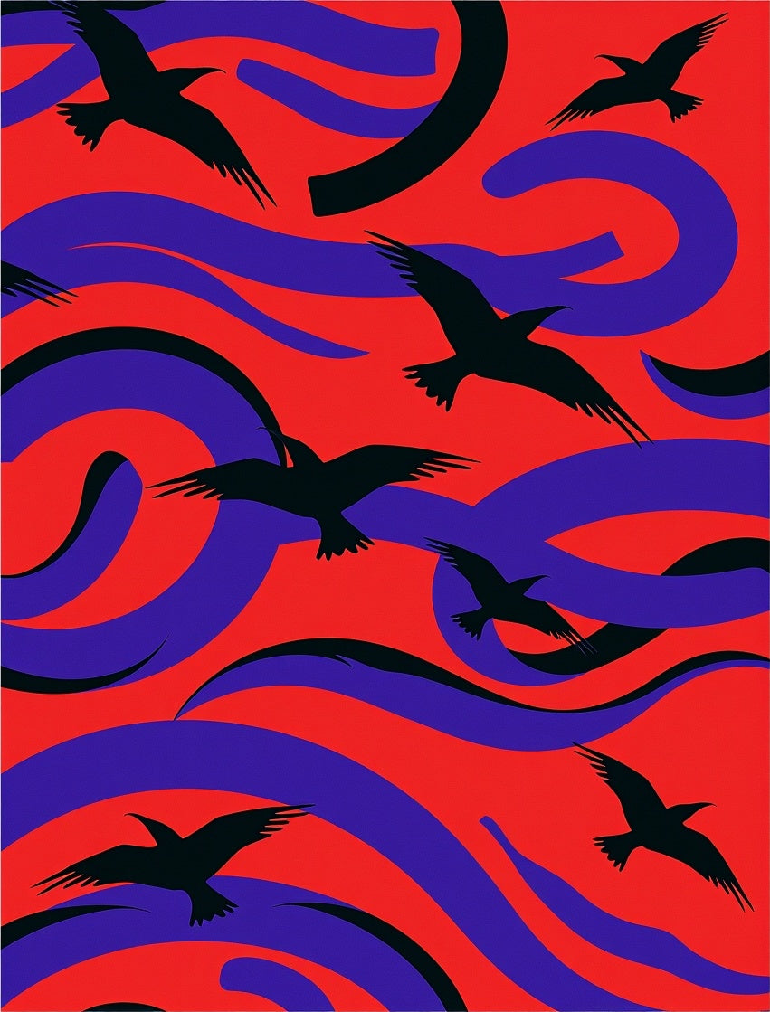 Red Purple Flying Bird Abstract Rug