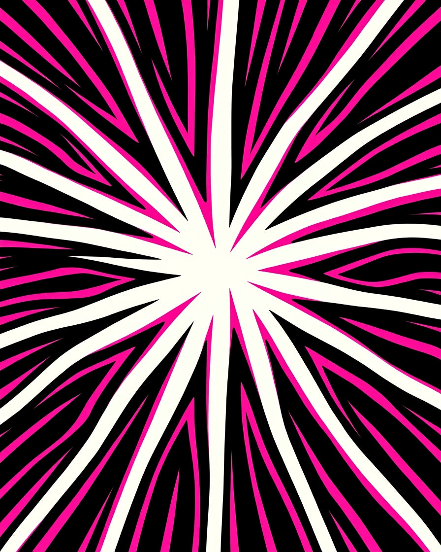 Vibrant Pink Black Sunburst Rays Rug