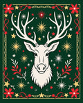Festive Deer Red Floral Starburst Rug