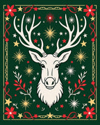 Festive Deer Red Floral Starburst Rug
