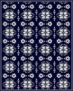Deep Navy White Floral Medallion Repeat Rug
