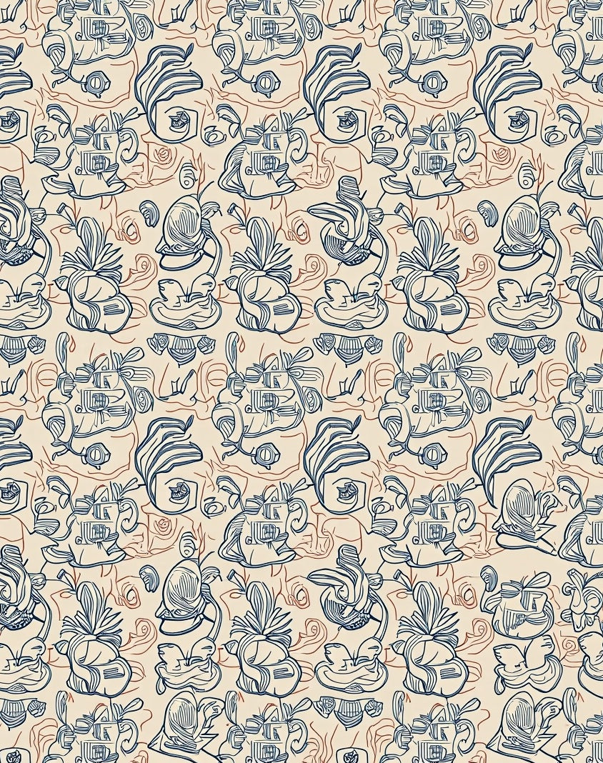 Whimsical Blue Sketchy Figures Rug
