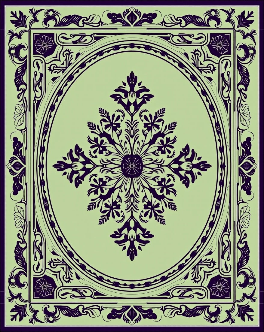 Ornate Dark Green Floral Medallion Rug
