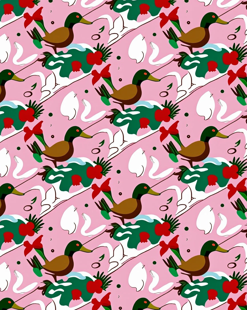 Whimsical Pink Duck Swan Christmas Rug
