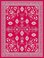 Vibrant Red Floral Vines Border Rug