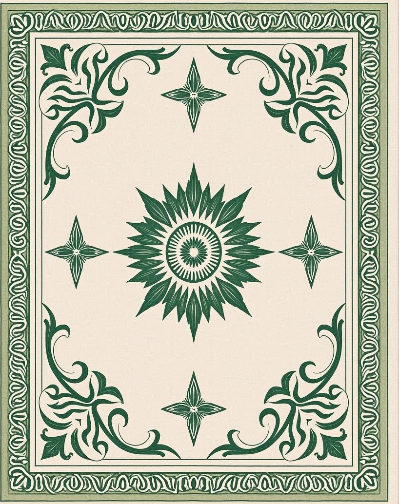 Emerald Green Floral Sunburst Medallion Rug