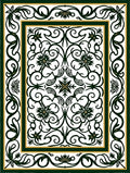 Elegant Green Gold Floral Scroll Rug