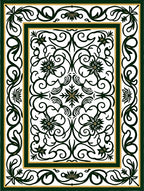 Elegant Green Gold Floral Scroll Rug