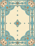 Turquoise Coral Floral Medallion Border Rug