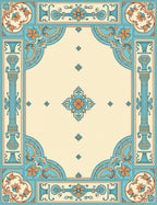 Turquoise Coral Floral Medallion Border Rug