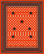 Vibrant Coral Black Starburst medallion Rug