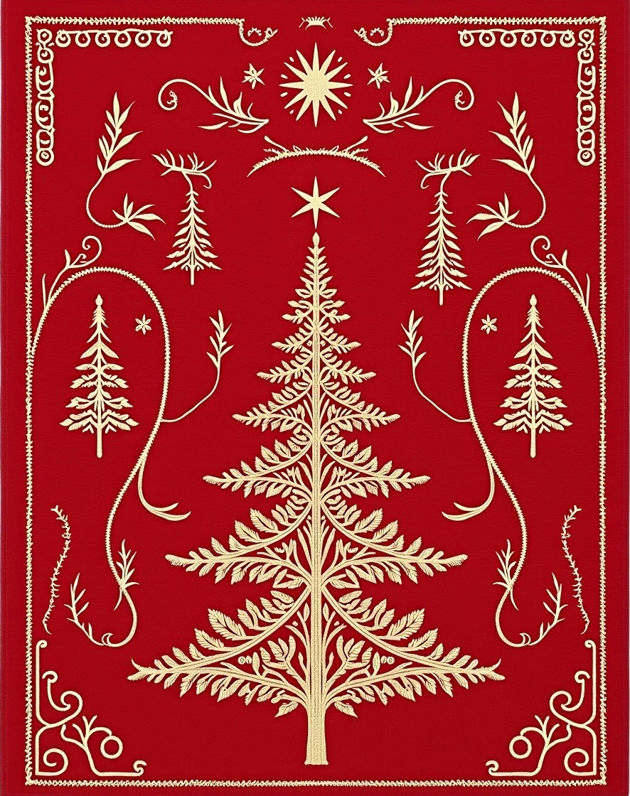 Crimson Gold Festive Tree Garland Rug