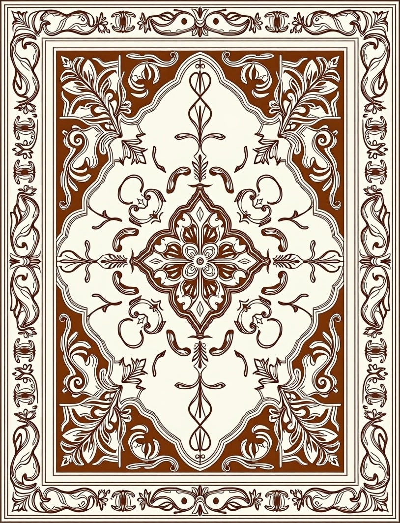 Brown and Cream Floral Medallion Frame Rug