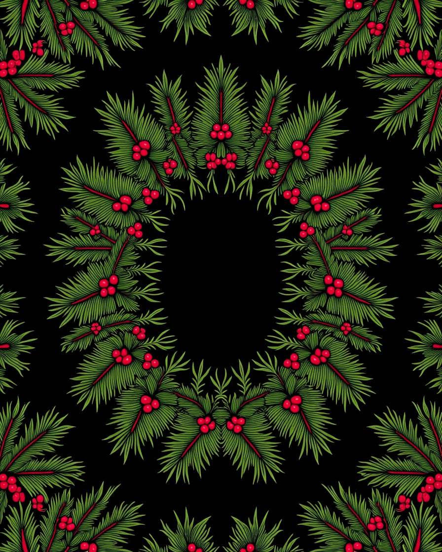 Vintage Green Holly Berry Wreath Rug