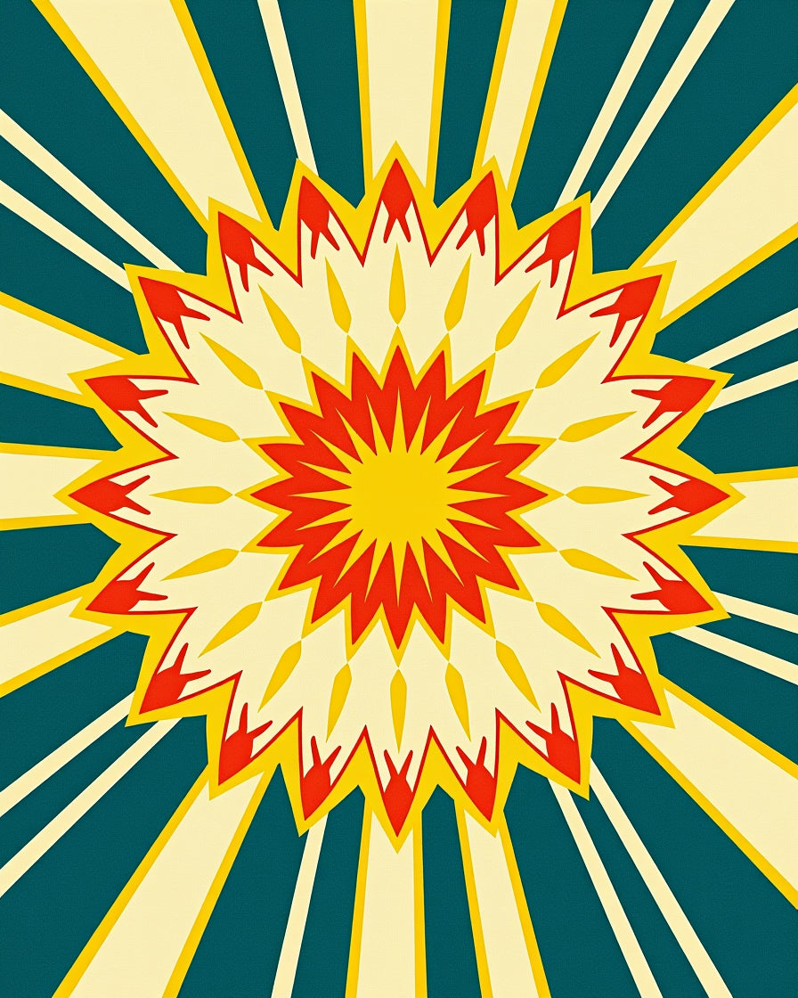Starburst Red Yellow Teal Sunburst Rug