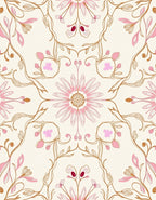 Soft Pink Floral Vine Medallion Rug