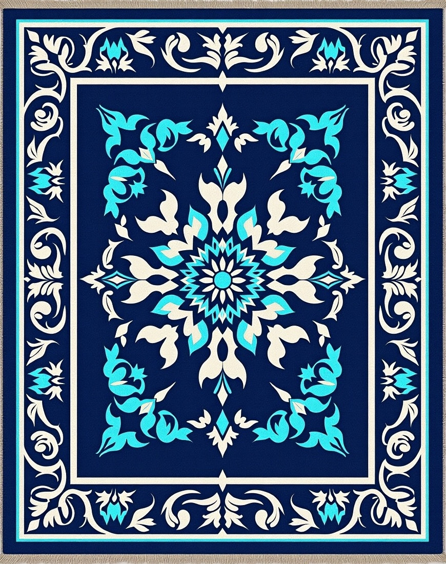 Deep Navy Floral Medallion Rug