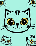 Whimsical Teal Cat Faces Rug