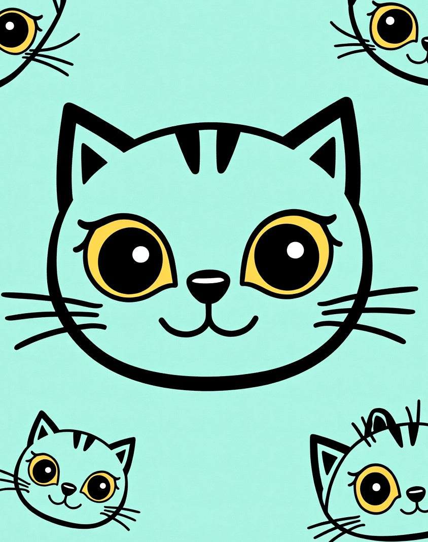 Whimsical Teal Cat Faces Rug