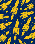 Yellow Rocket Ships Space Travel Rug