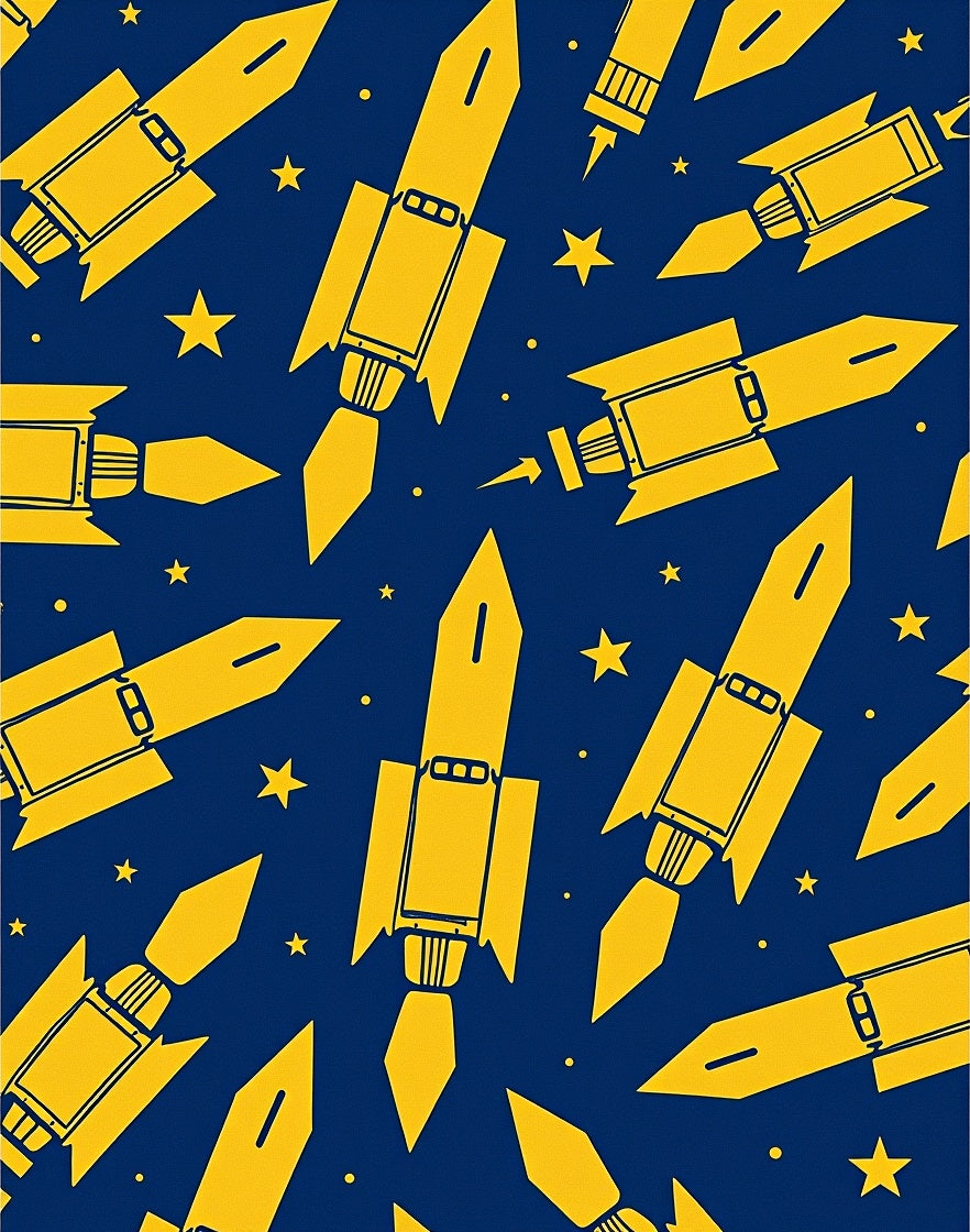 Yellow Rocket Ships Space Travel Rug