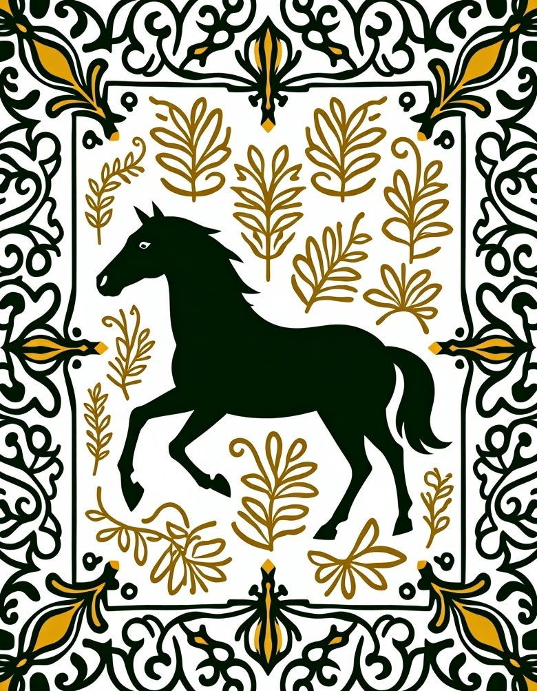 Dark Horse Golden Leaf Border Rug