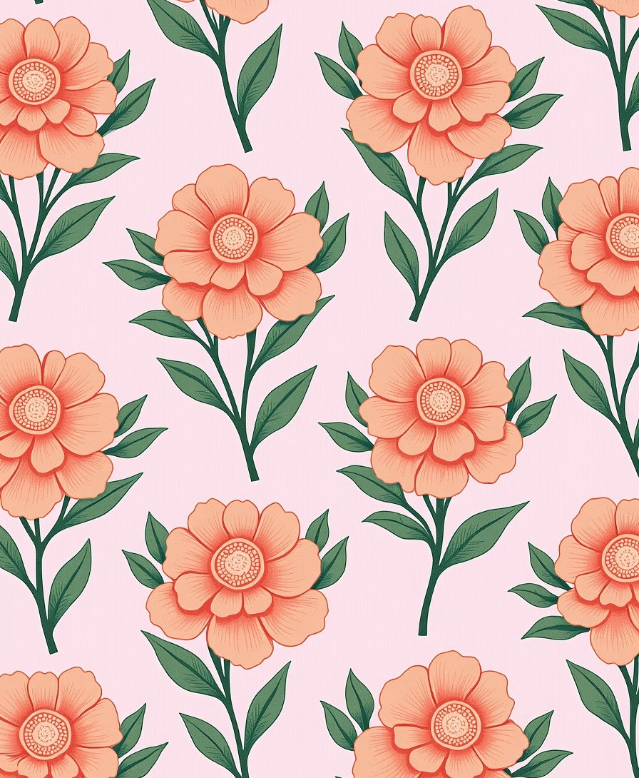 Coral Floral Stem Arrangement Rug