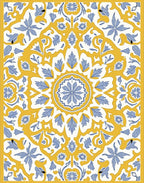 Sunny Blue Floral Medallion Mandala Rug