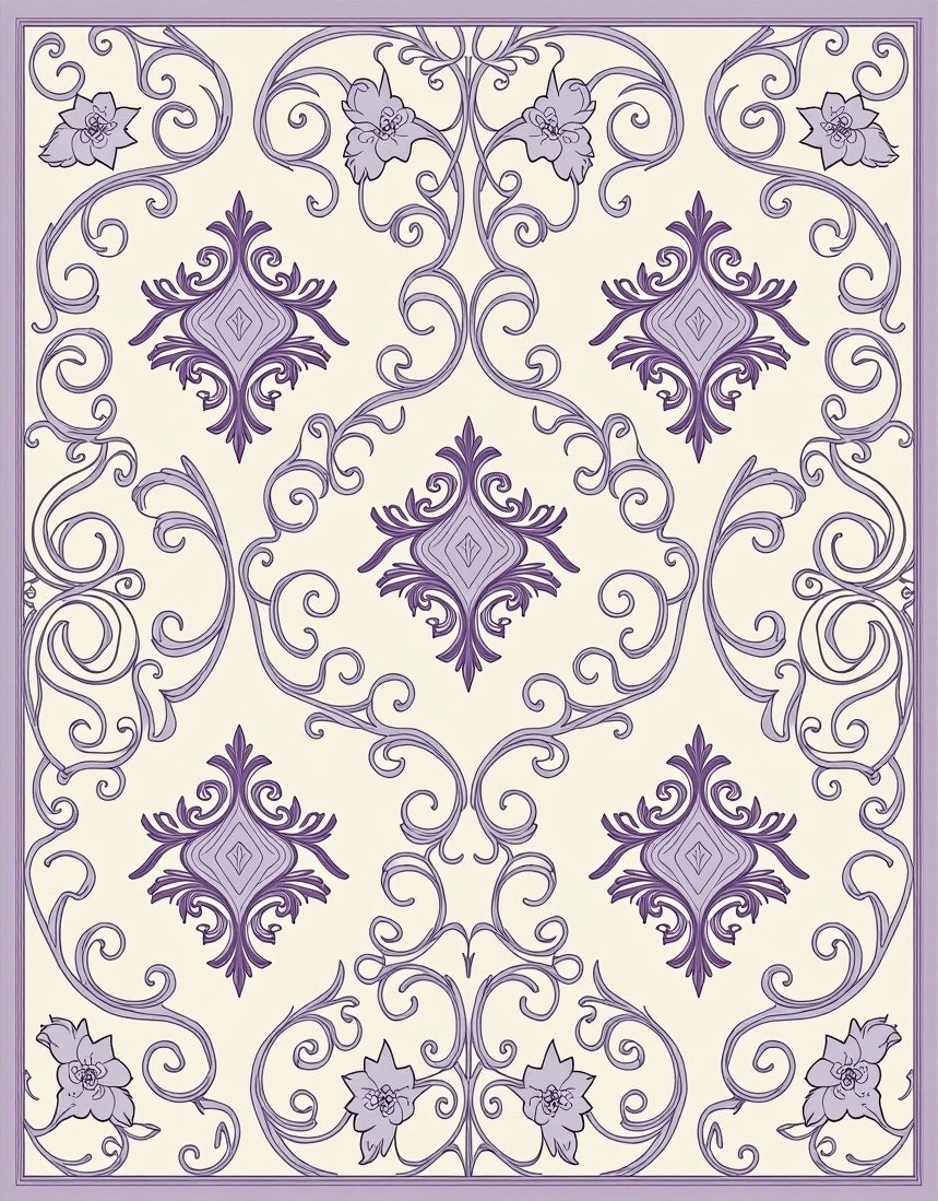 Antique Lavender Floral Scrollwork Rug