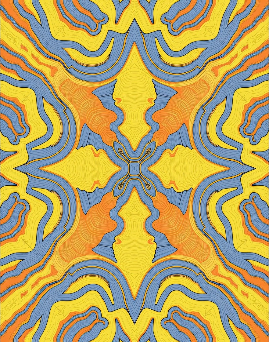 Yellow Blue Orange Abstract Swirl Rug