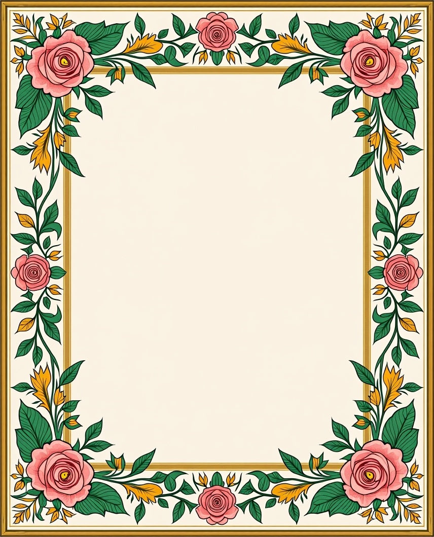 Pink Rose Vine Border Rug