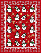 Christmas Snowman Red Whimsical Snowflakes Rug