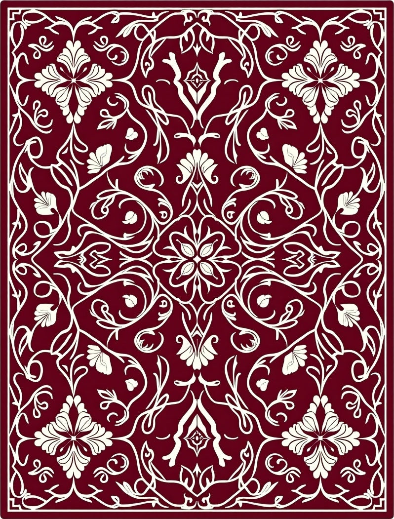 Crimson White Floral Art Nouveau Rug