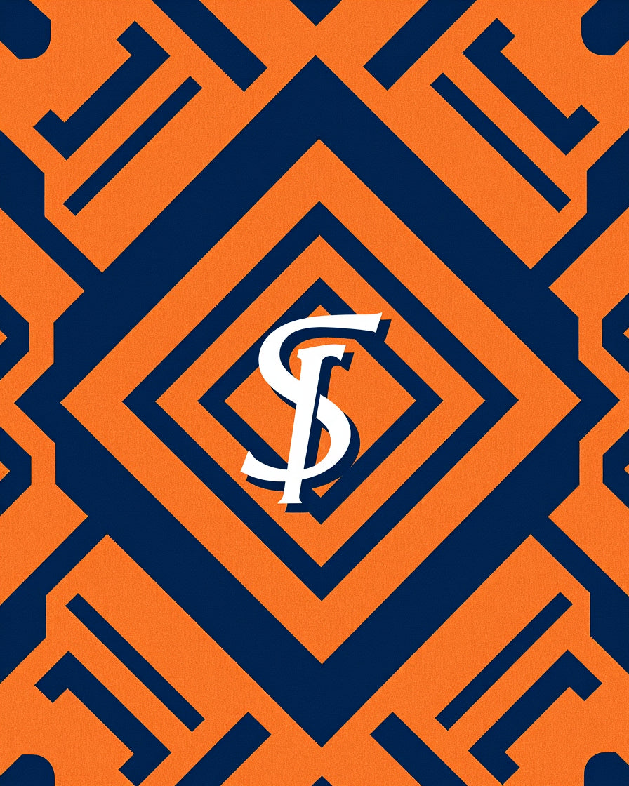 Orange Blue Geometric Logo Rug
