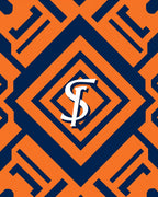 Orange Blue Geometric Logo Rug