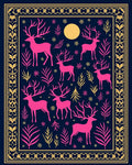 Pink Deer Moon Evening Border Rug