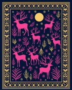Pink Deer Moon Evening Border Rug