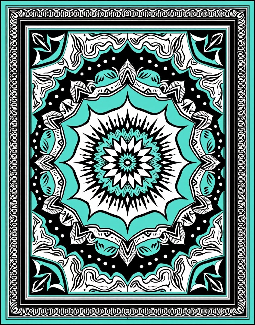 Bold Turquoise Radiant Starburst Medallion Rug