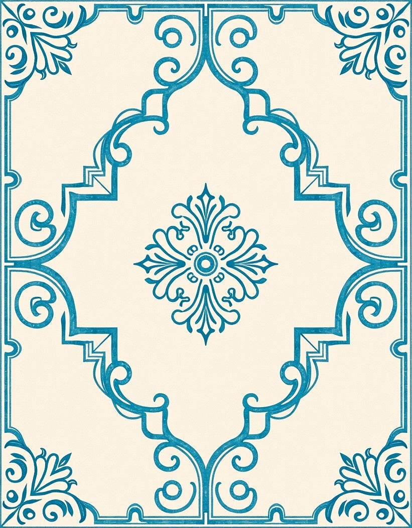 Teal Cream Arabesque Medallion Rug