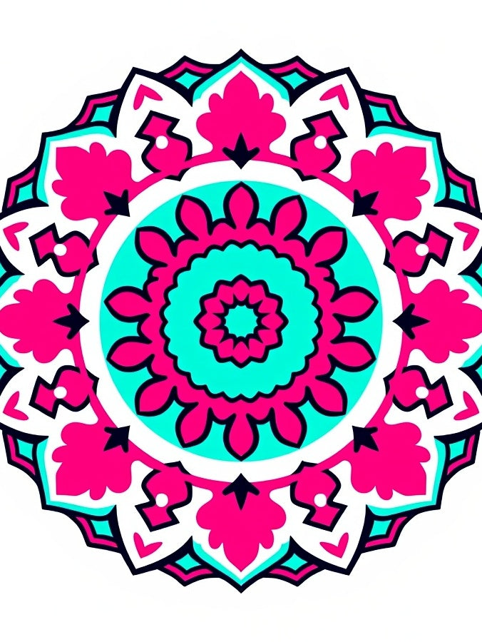 Vibrant Magenta Turquoise Mandala Bloom Rug